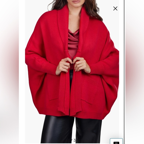 SAACHI Oversize Ribbed Knit Cardigan Red 100% Acrylic Batwing Open Front Small - Picture 1 of 12